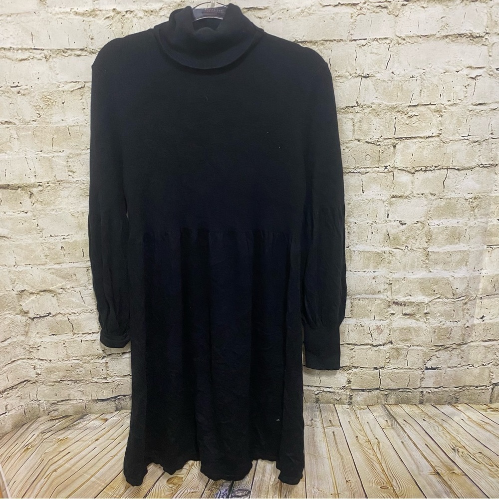 Donna Morgan Black Angora Cashmere Wool Blend Turtleneck Stretch Sweater…